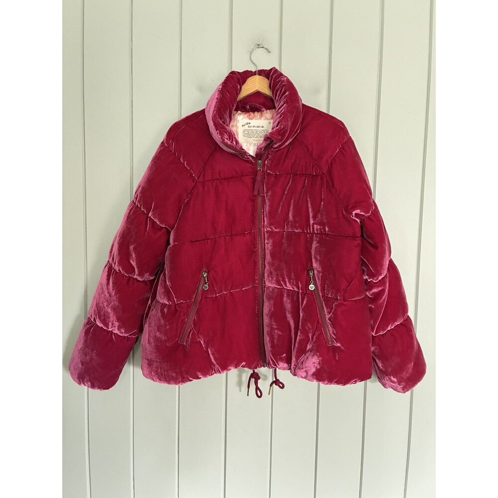 Odd Molly Velvet Puffer Jacket 3 L Large Jewel Pink Oversized Swing Full Zip